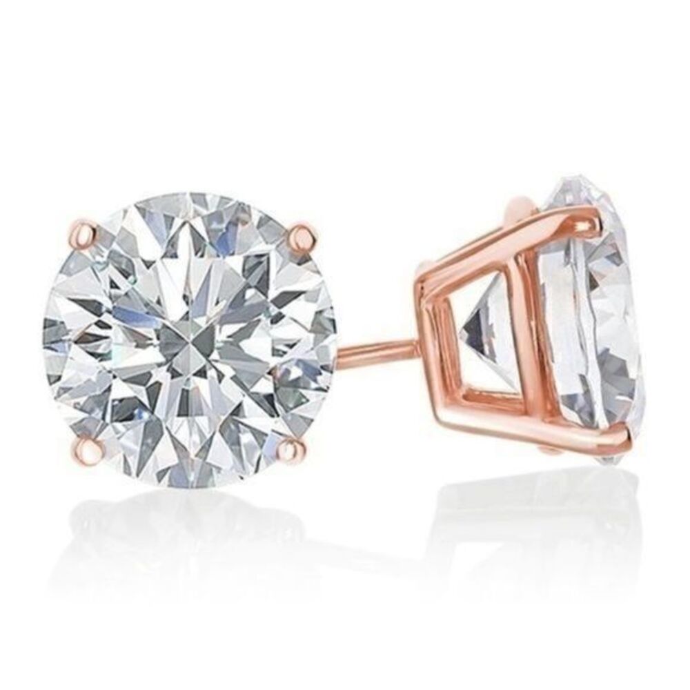 14k Rose Gold Over Sterling Silver Round CZ Stud Earrings {Lab Created Diamond}
